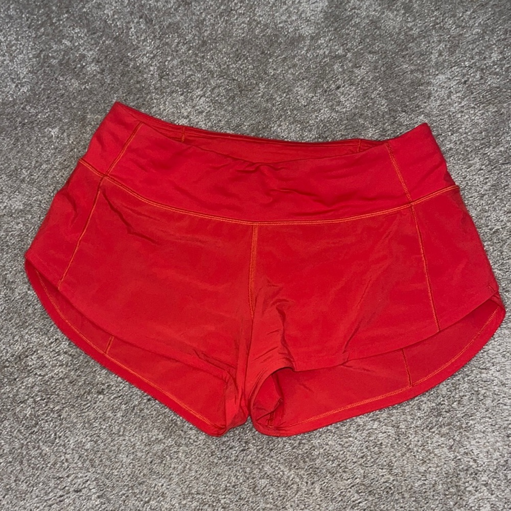Icy Blue and Red-orange Lulu Speed-up Shorts